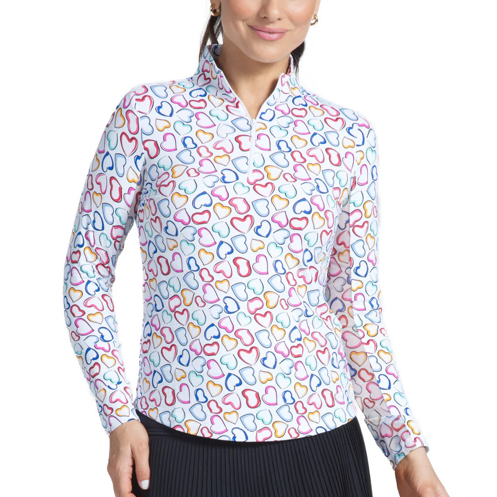 Ibkul  Long Sleeve  Zip Mock AMARA - White/Multi