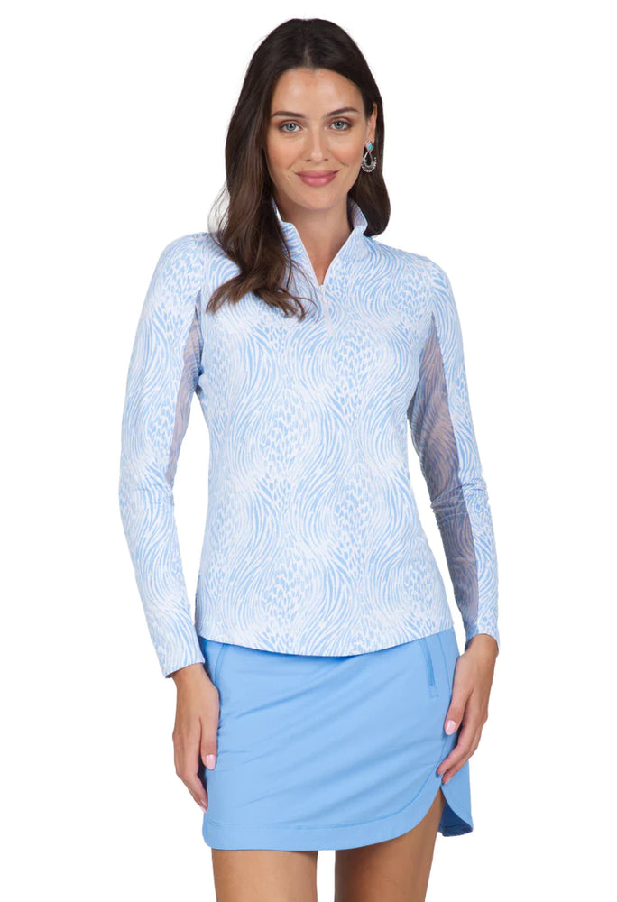 Ibkul  Long Sleeve  Zip Mock - ALENA - Periwinkle