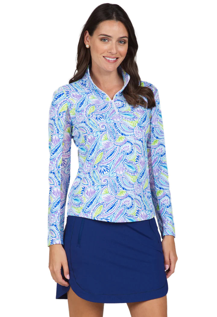 Ibkul  Long Sleeve  Zip Mock - MASSIE - Plum Multi