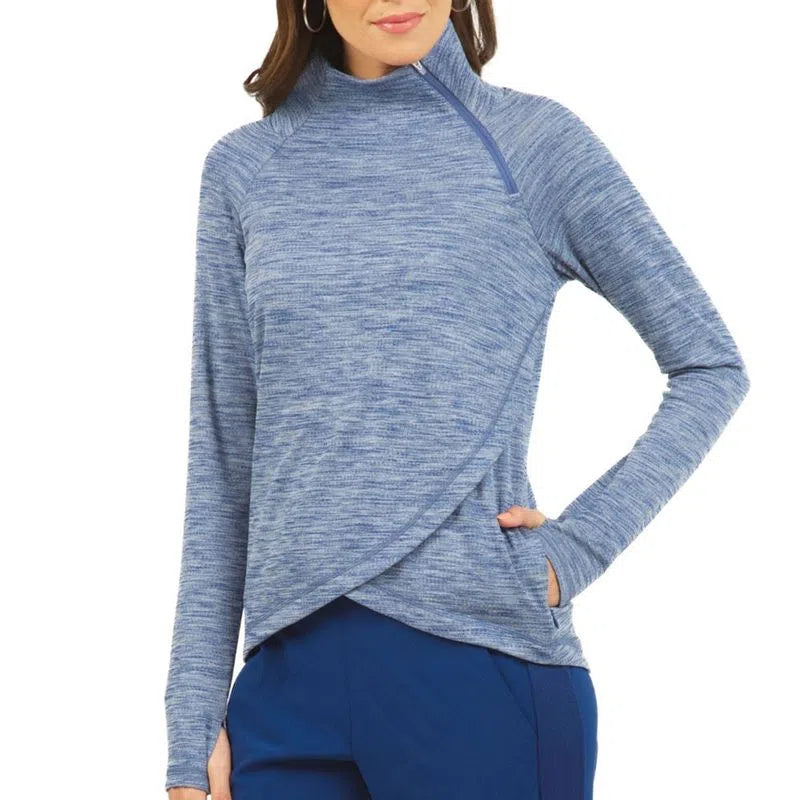 Ibkul  Asymmetrical Zip Pullover - SPF 50  Navy