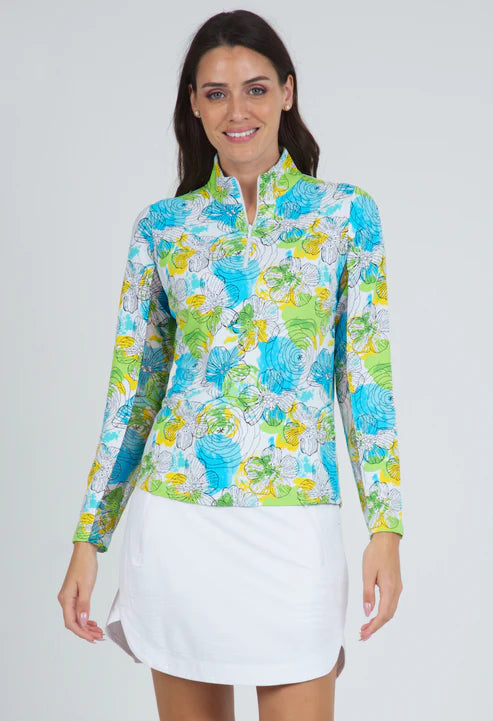 Ibkul  Long Sleeve  Zip Mock - PADDY Lime Multi