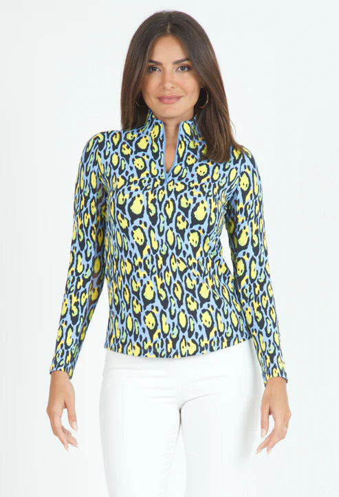 Ibkul  Long Sleeve  Zip Mock - Gemma Peri Multi