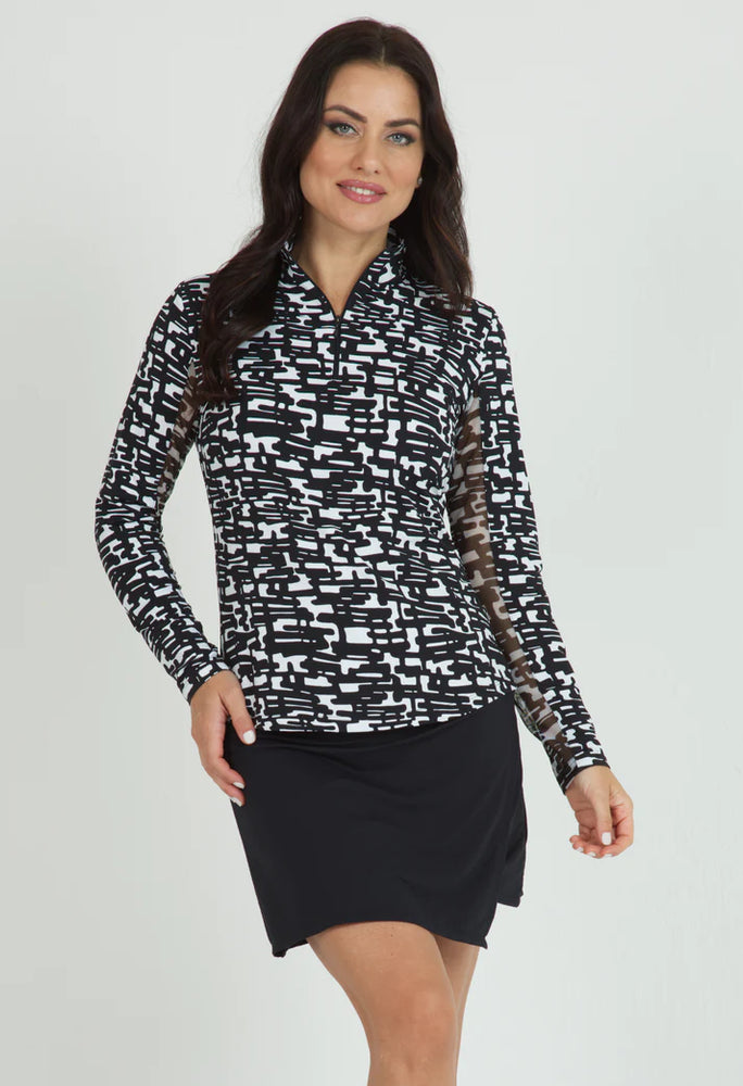 Ibkul  Long Sleeve  Zip Mock - JUNO Black/White