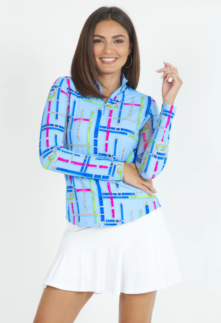 Ibkul Long Sleeve  Zip Mock LIMITED EDITION SERIES, NANCY Peri Multi