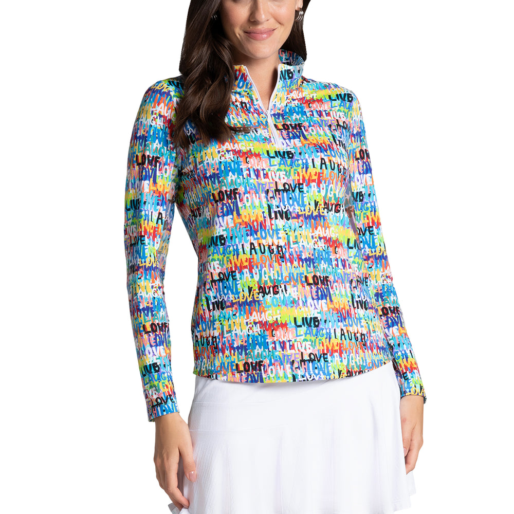 
                      
                        Ibkul Long Sleeve Zip Mock Live Laugh Love Print 10935
                      
                    