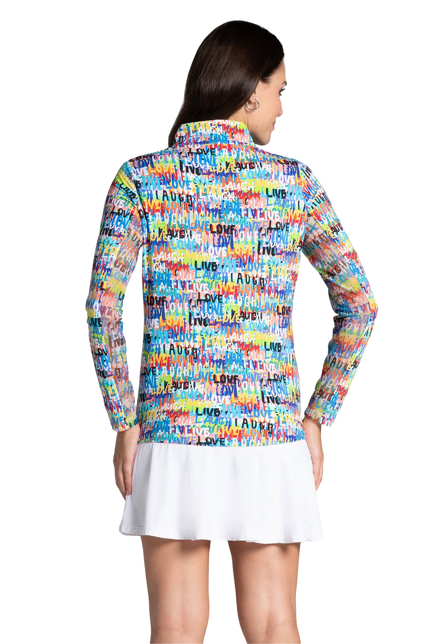 Ibkul Long Sleeve Zip Mock Live Laugh Love Print 10935