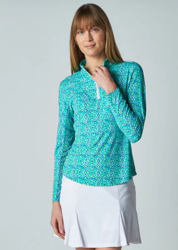 Gottex   Long Sleeve Zip Mock Neck -Medallion