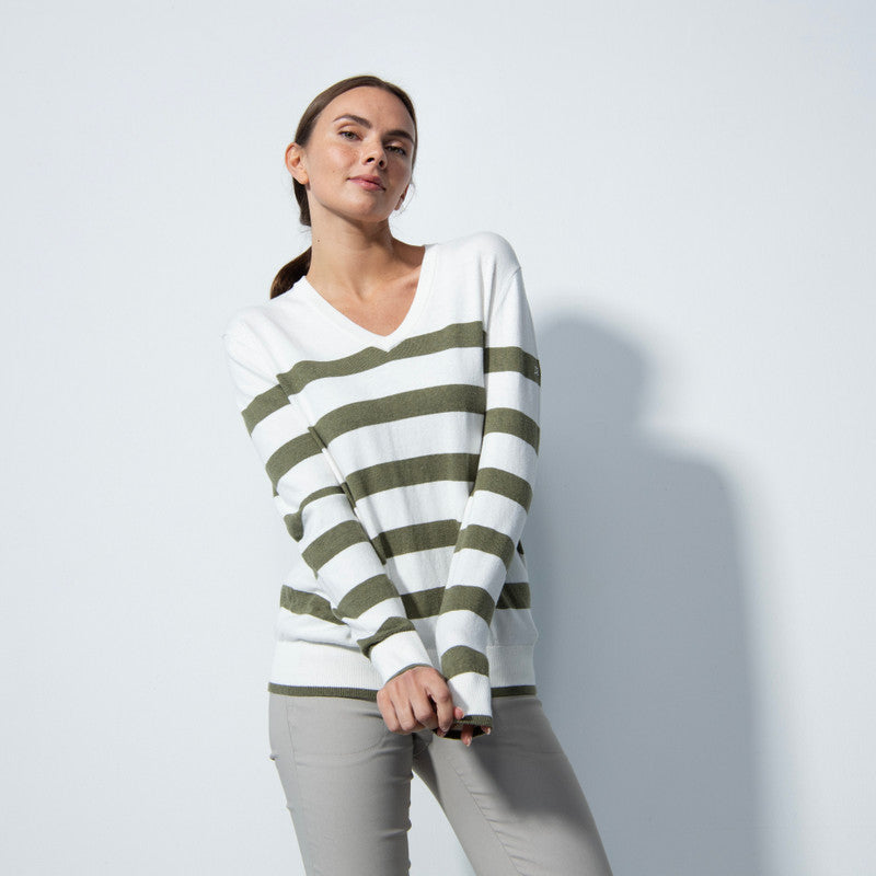 Daily Sport Ferrara Khaki Green White Striped Sweater