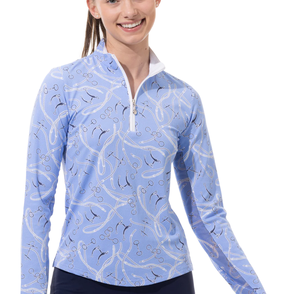 SanSoleil   SolTek  Lux L/S  Print Mock 900621- Free Rein Blue