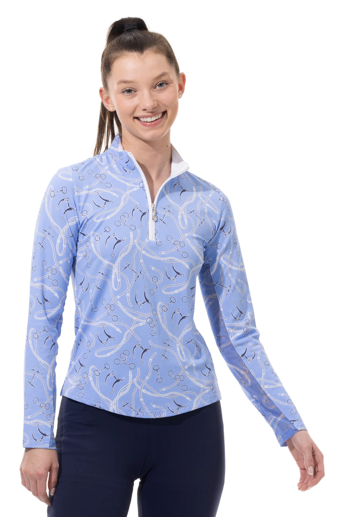 SanSoleil   SolTek  Lux L/S  Print Mock 900621- Free Rein Blue