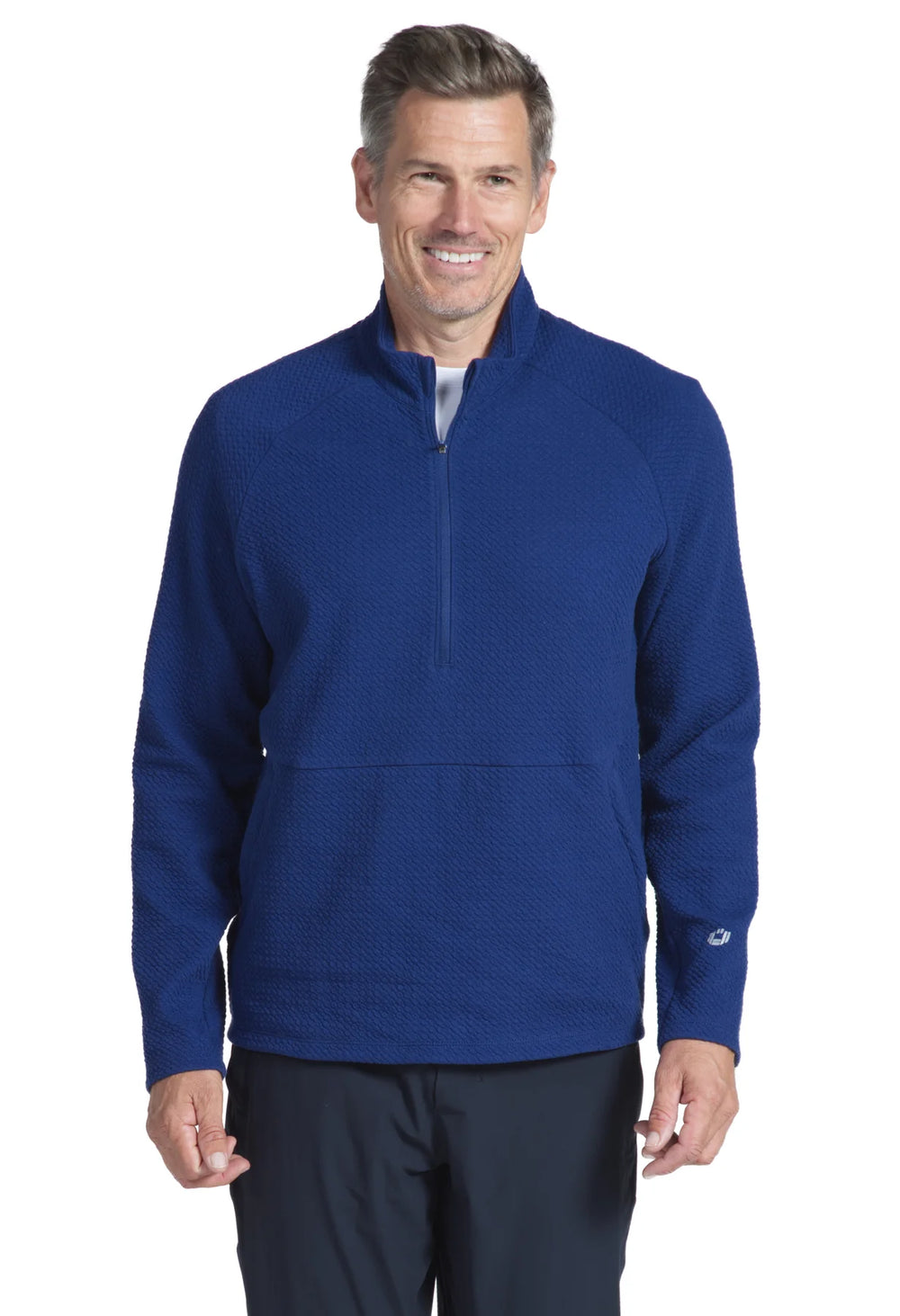 Ibkul   Men's Long Sleeve  Solid Popcorn Stitch Zip Mock Pull-Over  Navy