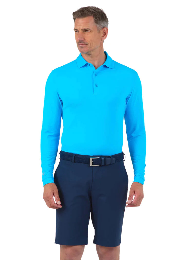 Ibkul Icifil   Men's SPF 50 Long Sleeve Sun Shirt Polo  Turquoise