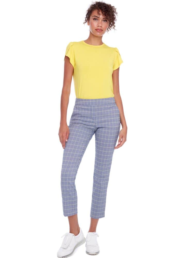 Swing Control  Ankle Pant 28" - Lucca Ankle Pant- white lemon blue plaid