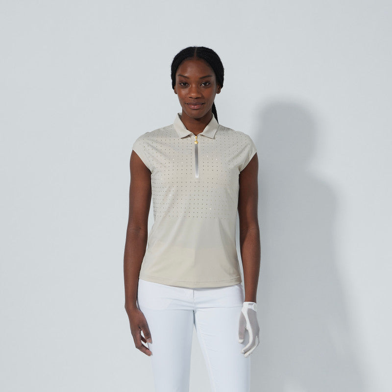 Daily Sports-Gaze Raw Beige Rhinestone Cap Sleeve Polo 1000460