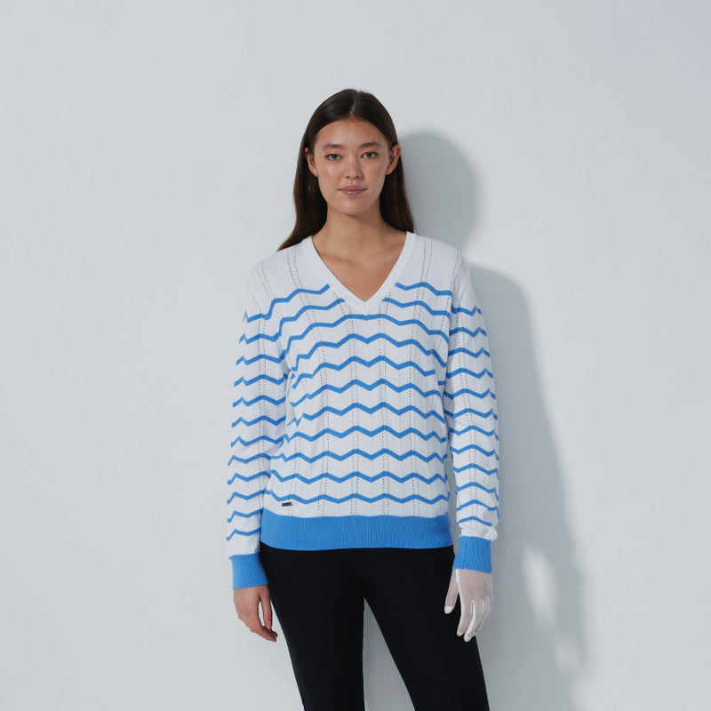 Daily Sports-Wave Blue and White Stripe Sweater