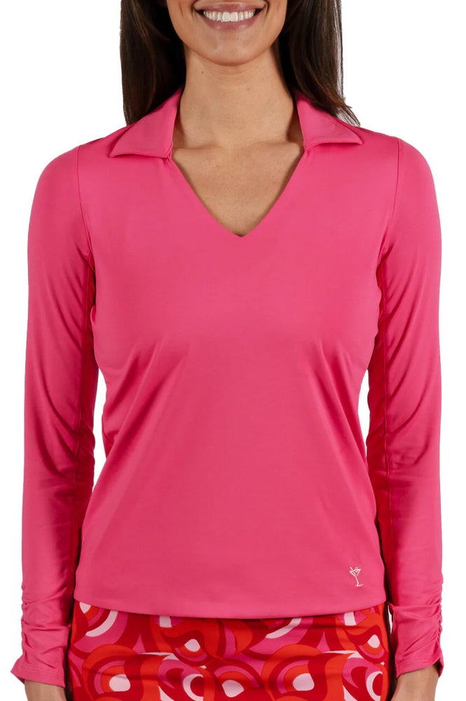 Golftini Long Sleeve LISA Polo Hot  Pink