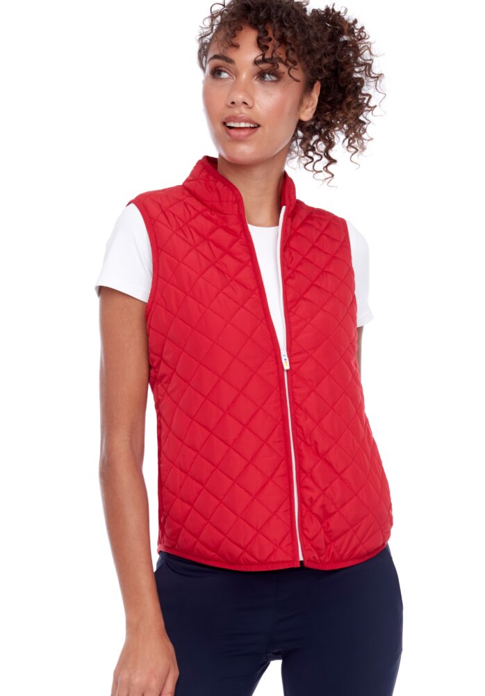 Swing Control Quilted Zip-Up Vest -Red