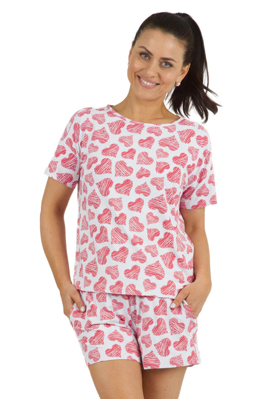 Ibkul   Women's   Pajama Short Set -Scribble Heart