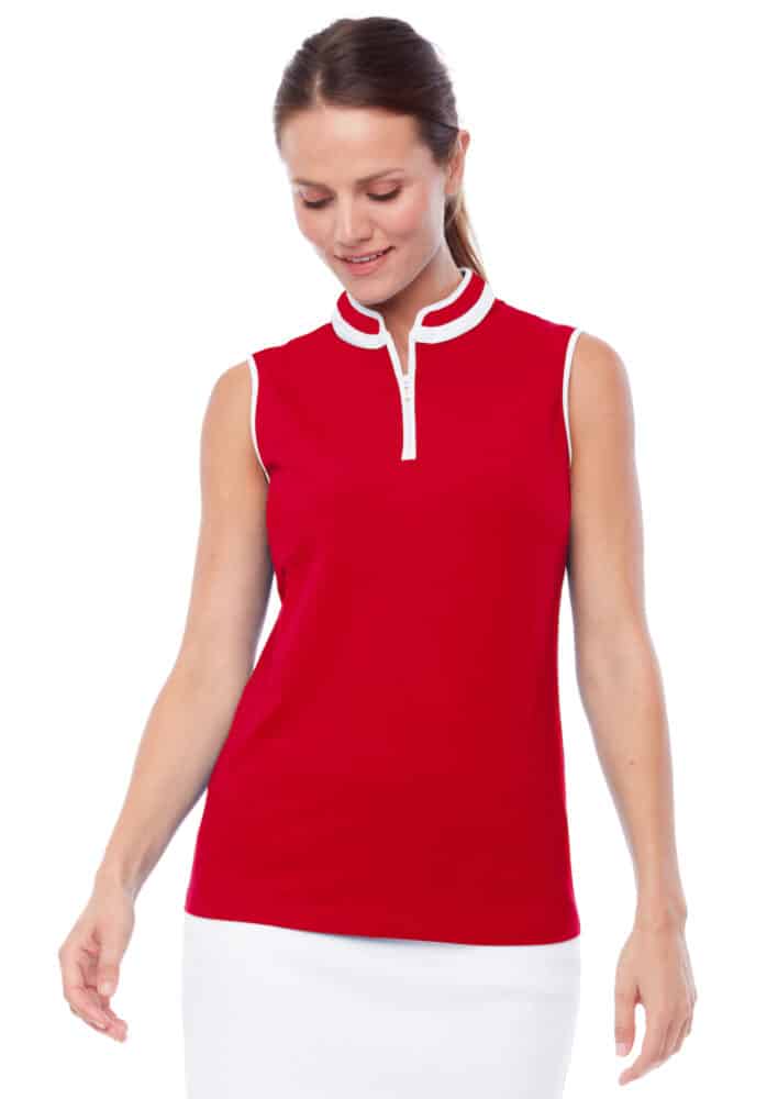 Swing Control Pique Mock Neck Sleeveless Shirt - Red