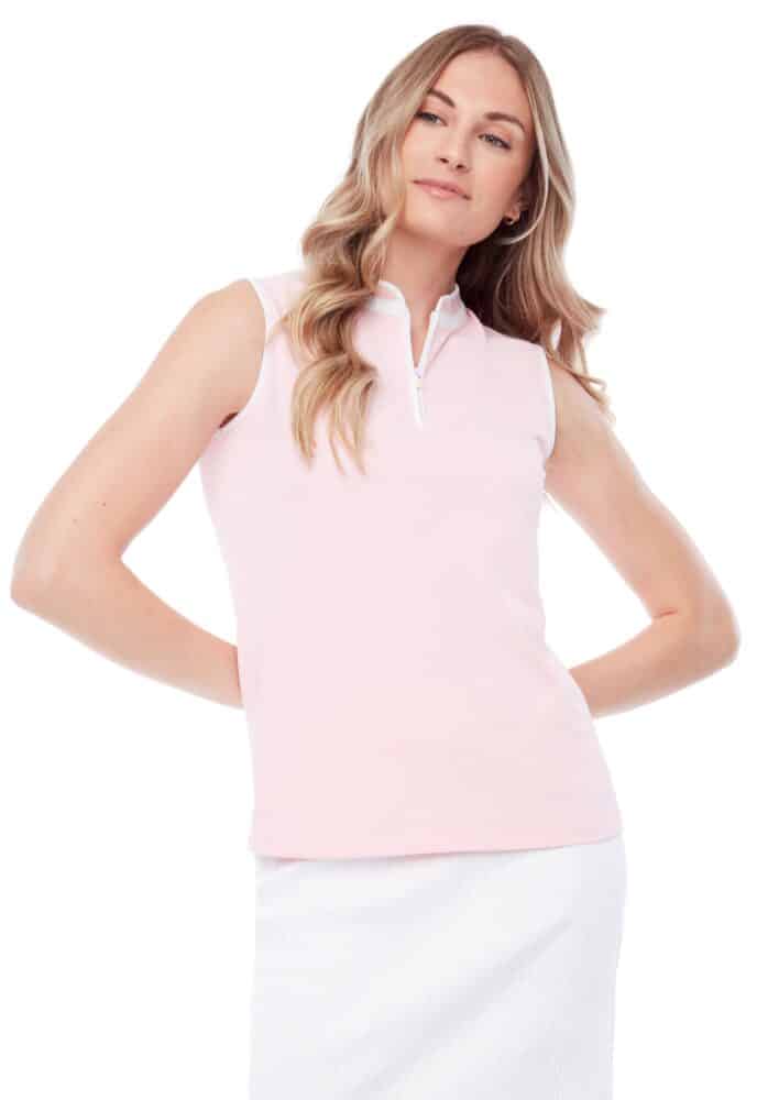 Swing Control Pique Mock Neck Sleeveless Shirt -   Lt. Pink