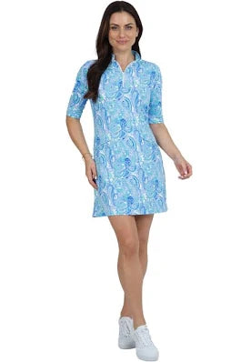 Ibkul Gloria Print Ruched Elbow Sleeve  Dress Peri/Jade