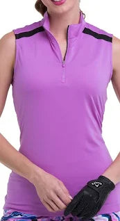 EP NY Sleeveless  Zip Mock Polo with mesh inserts veri violet