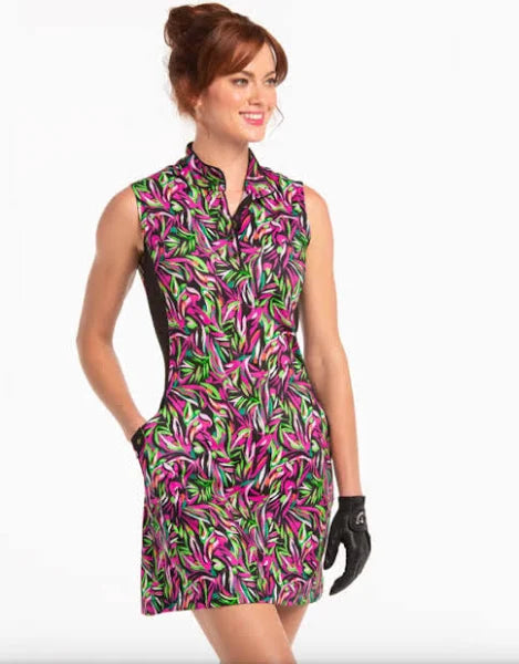 EP NY  Sleeveless TROPICAL Print Dress - Black/Multi