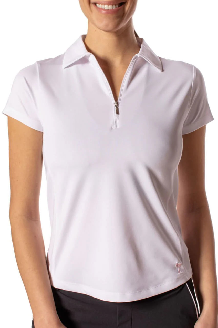 Golftini Short Sleeve Zip Stretch Polo  White