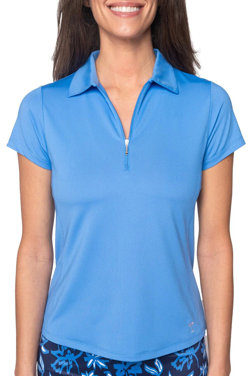 Golftini Short Sleeve Zip Stretch Polo - Zoo Blue