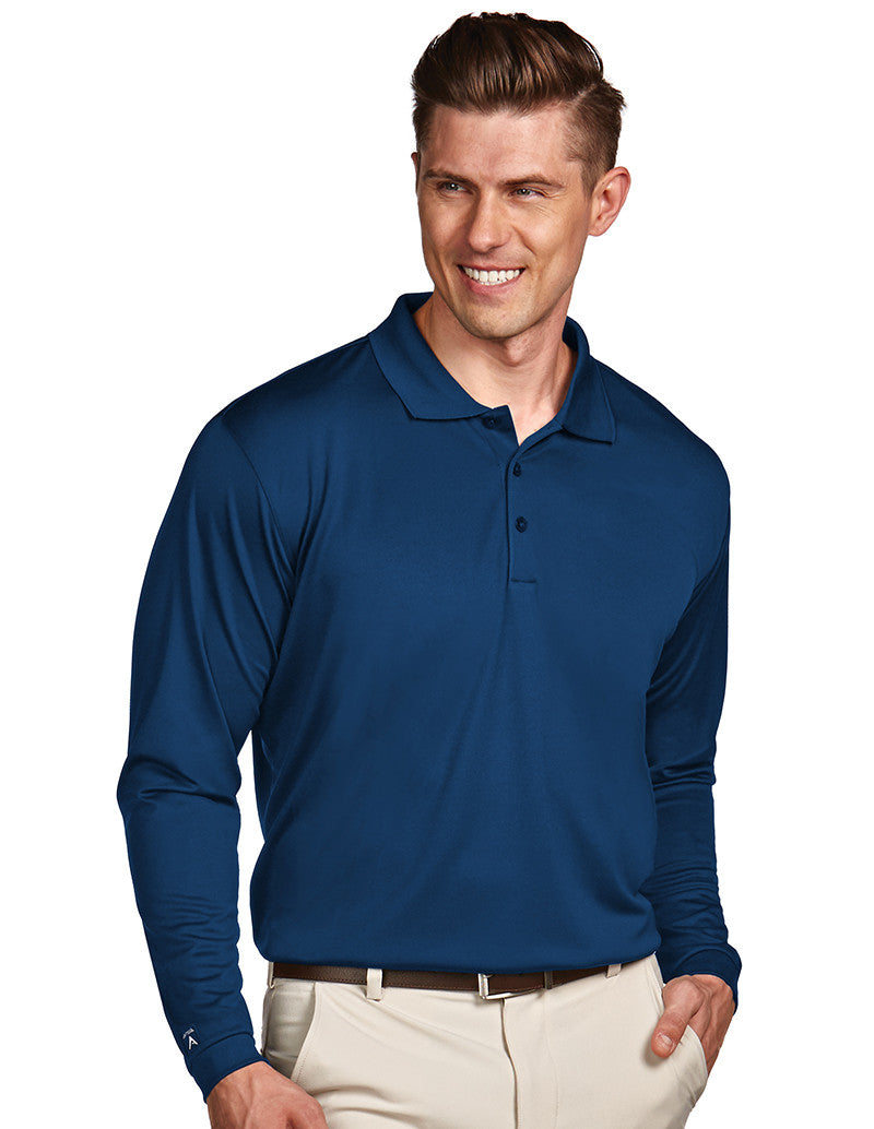 Antigua Mens Blue Long Sleeve S P F 50 Polo #100297