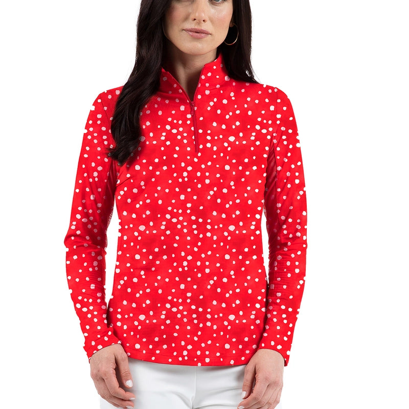 Ibkul  Long Sleeve  Zip Mock EVELYN  Red/White   SPF 50