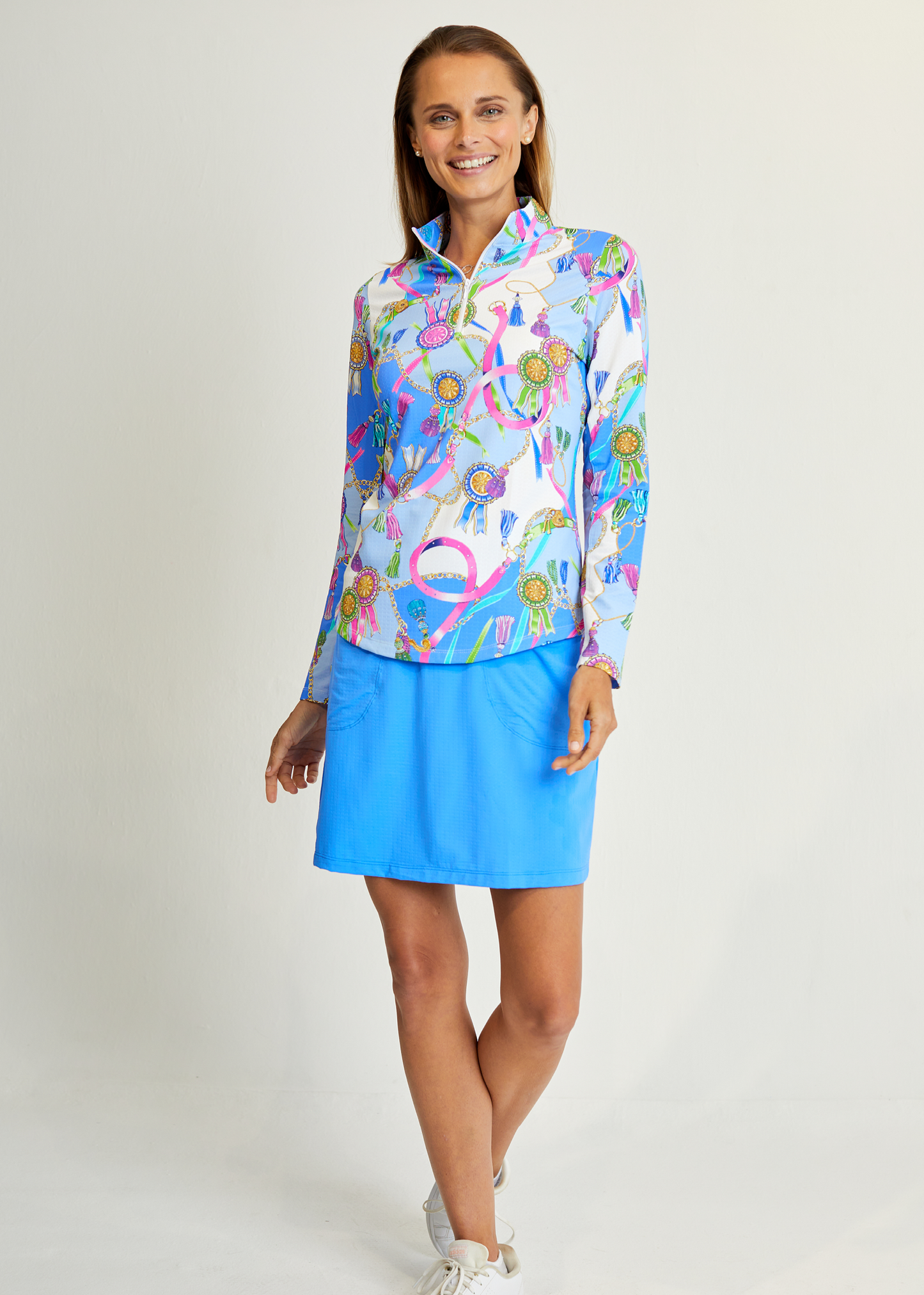 Gottex   Long Sleeve Zip Mock Neck - Belmont Peri Multi