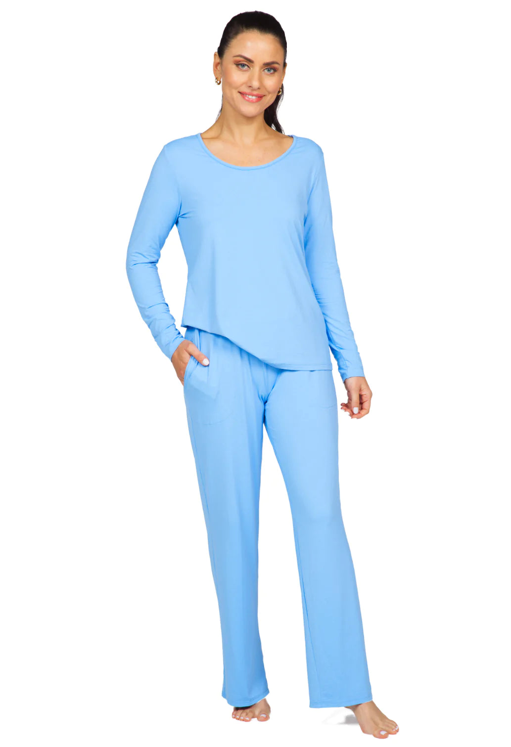 Ibkul   Women's  Crew Neck  Pajama Set - Periwinkle