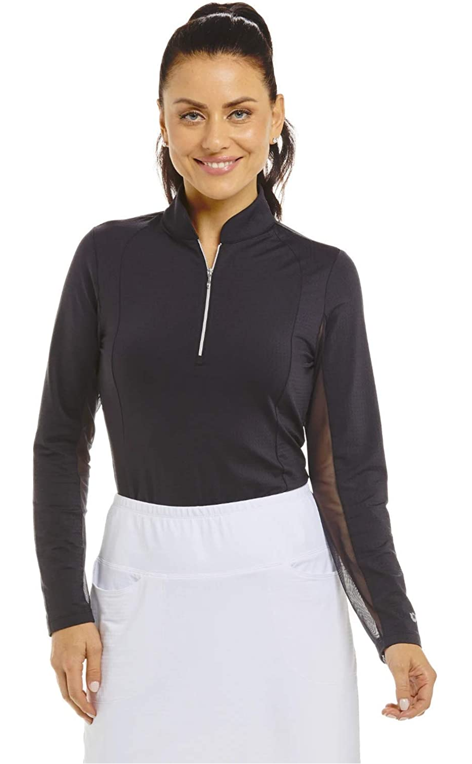 Ibkul UMORFIL Long Sleeve Zip Mock Neck SPF 50 - Black