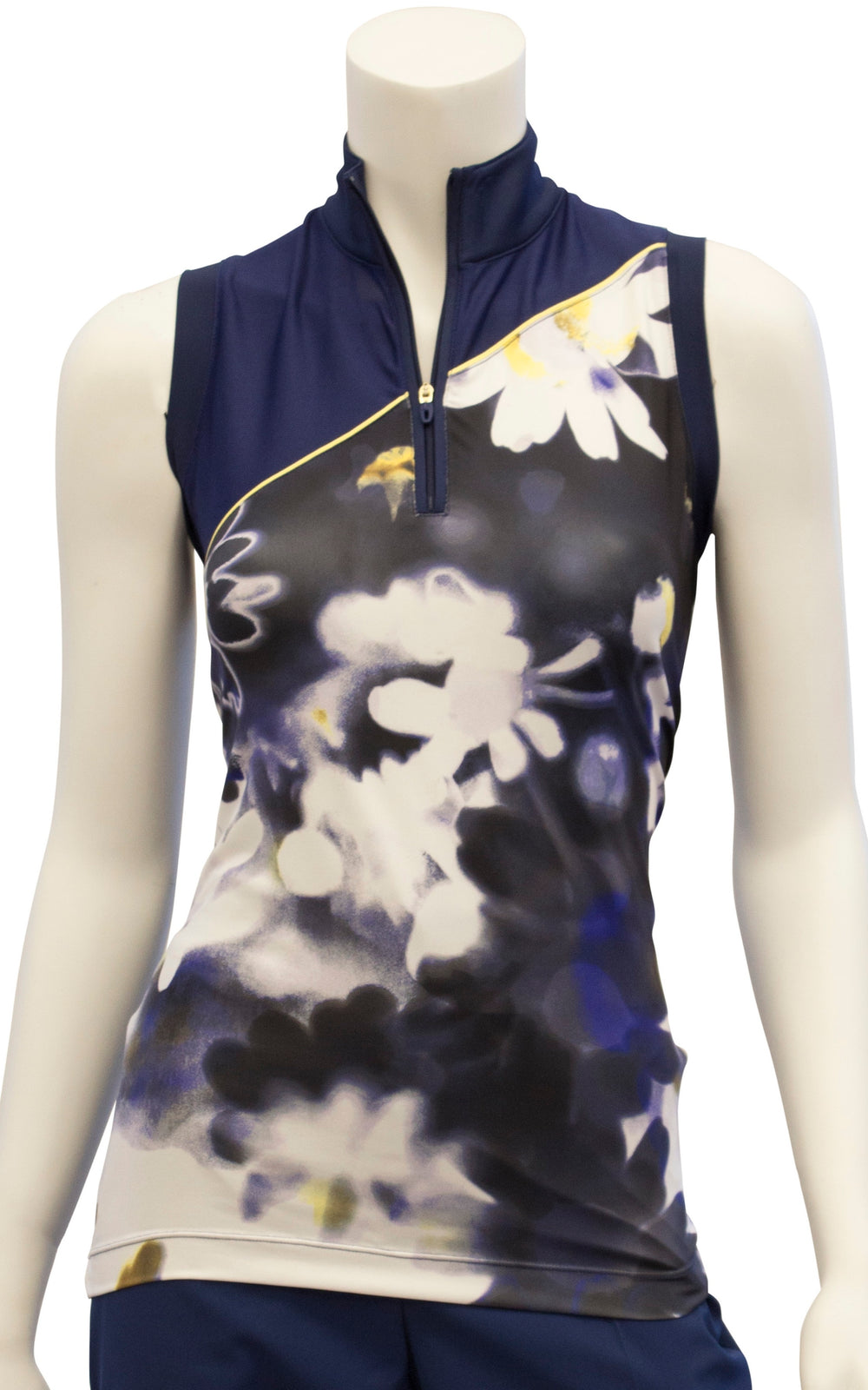 EP NY Sleeveless Exploded Blurred Daisy Print Polo