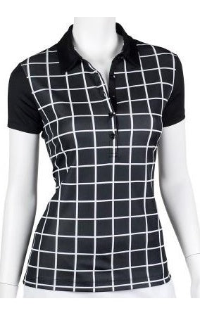 EP Pro Black Tour Tech Lattice Plaid Print Polo