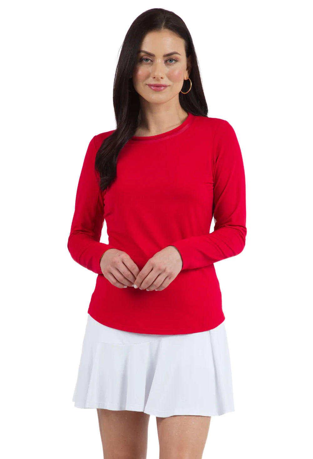 Ibkul Long Sleeve Crew Neck Sun Shirt:  RED  | SPF 50