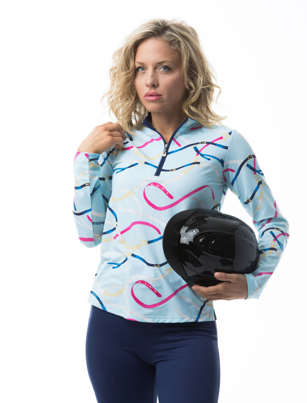 SanSoleil 900611 Soltekice L/S Print Mock Reined in Blue | SPF 50