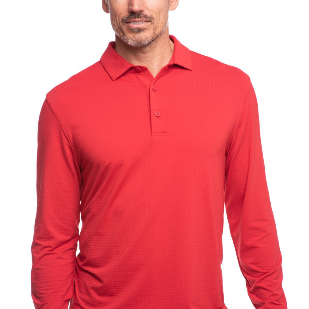 Ibkul   Men's  Long Sleeve Polo  Red  UPF 50+