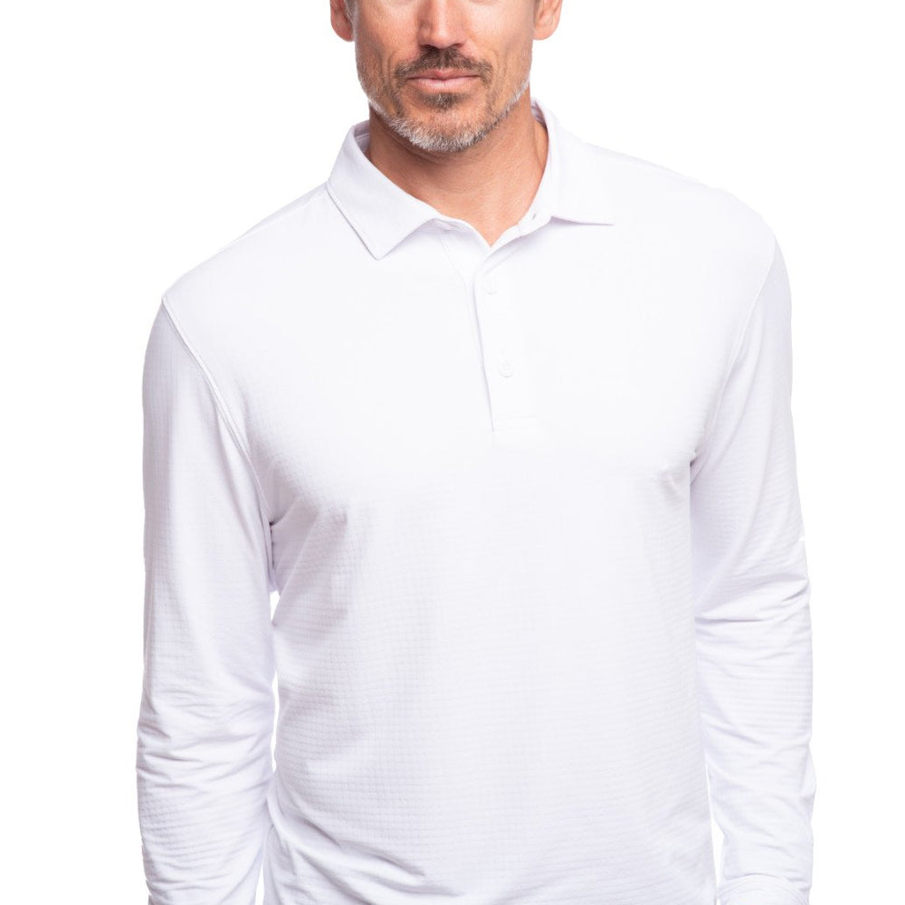 Ibkul   Men's  Long Sleeve Polo  White  UPF 50+