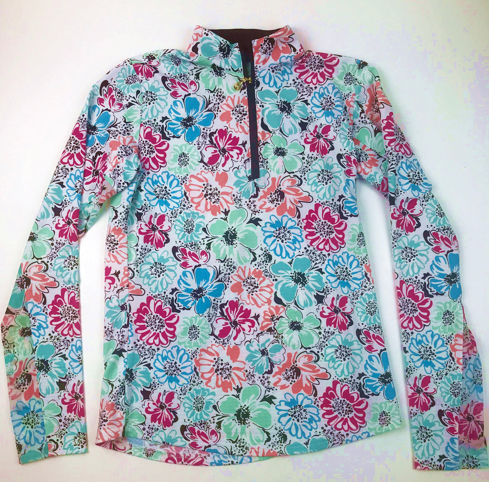 SanSoleil 900611 Solcool Print Zip Mock. Wild Flower | SPF 50