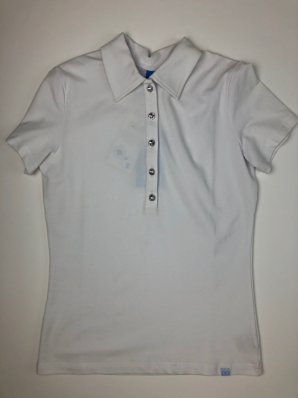 GG Blue White Golf Polo w/ Rhinestone Button