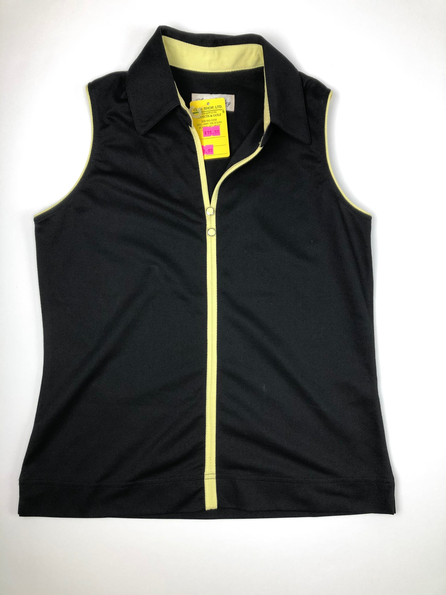 Sport Haley Sleeveless Golf Polo Black w/ Yellow Piping