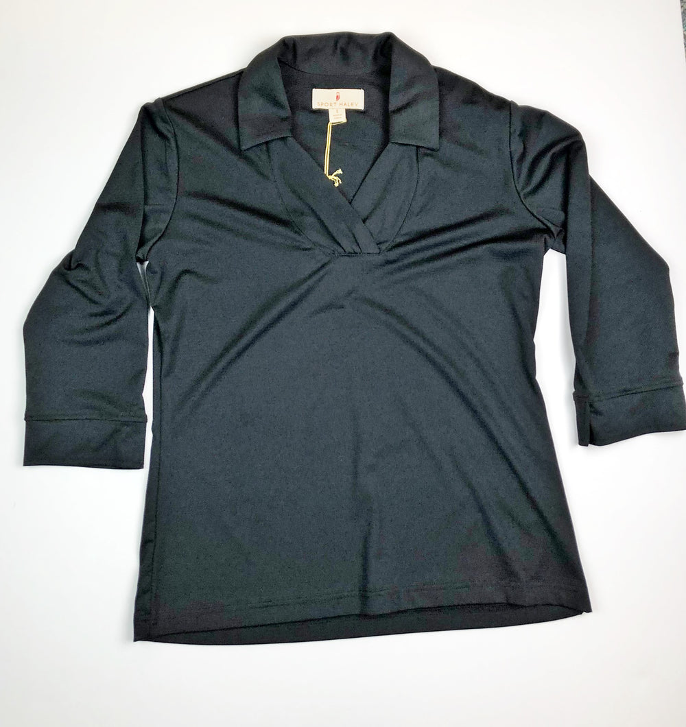 Sport Haley Black 3/4 Sleeve Polo