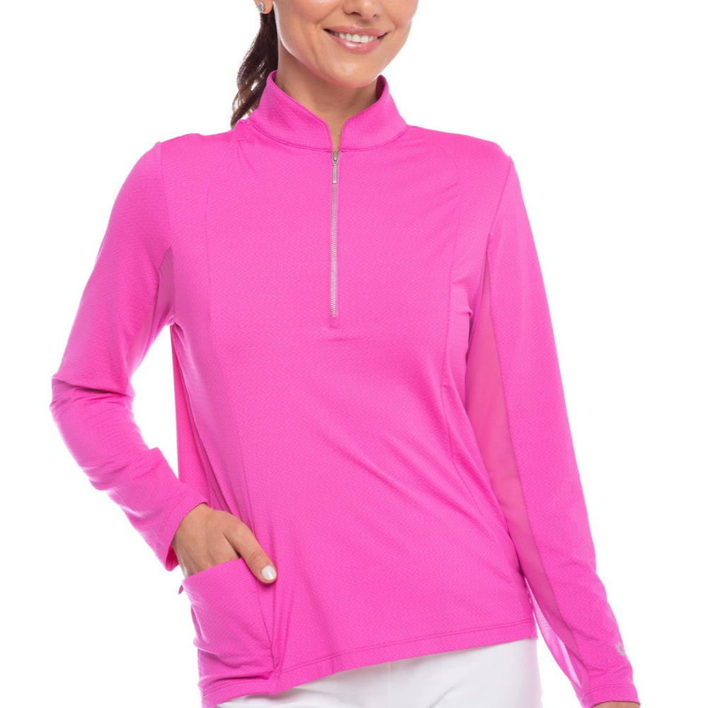 Ibkul UMORFIL Long Sleeve Zip Mock Neck  SPF 50+ -Hot Pink