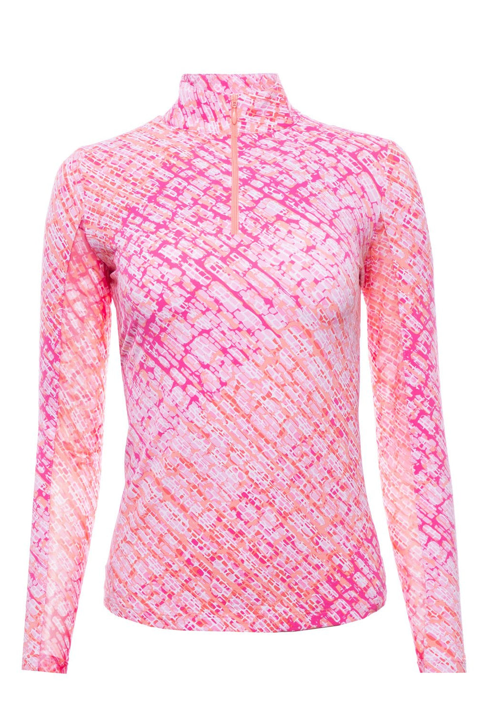 Ibkul Long Sleeve Mock: Liz Pink/Coral Print | SPF 50