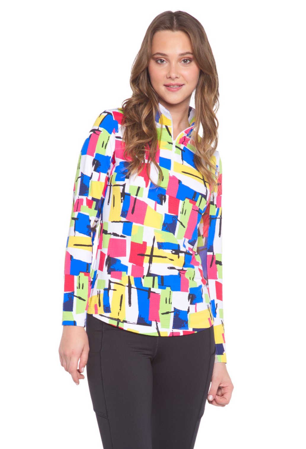 Ibkul Mondrian Long Sleeve  Zip Mock - SPF 50  Multi