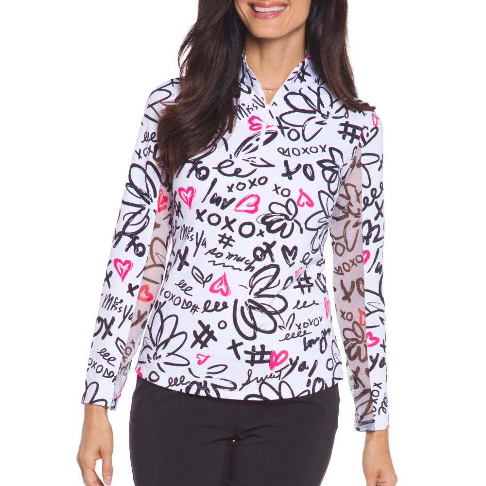 Ibkul Luvya Print Long Sleeve  Zip Mock - SPF 50