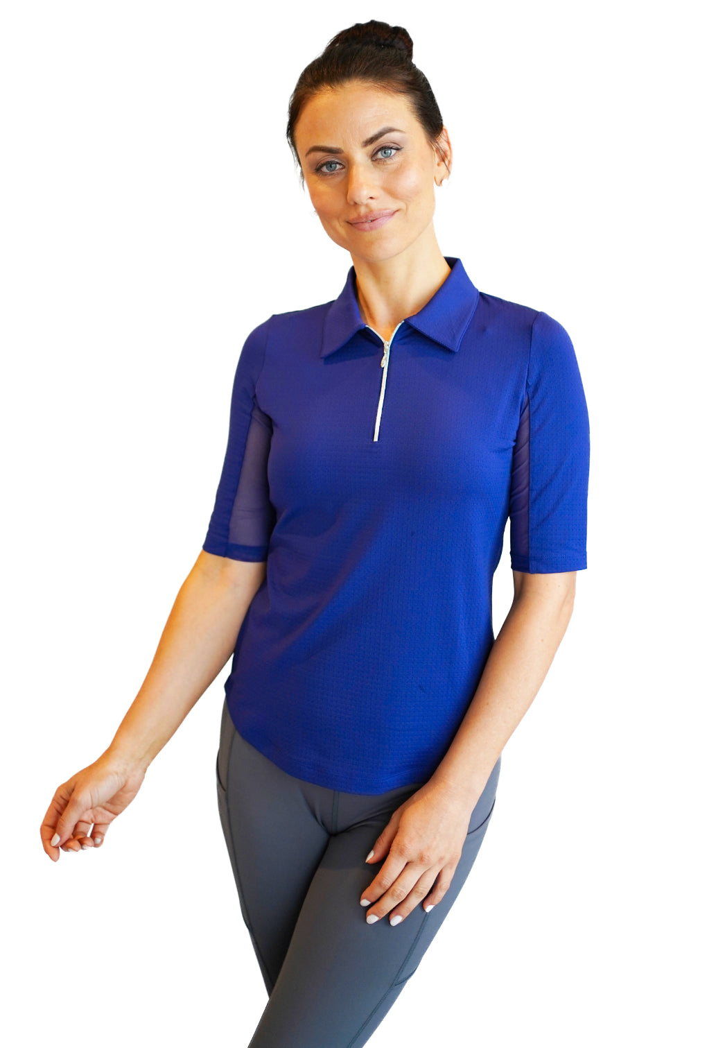 Ibkul   Womens  Elbow sleeve Zip Polo   Navy