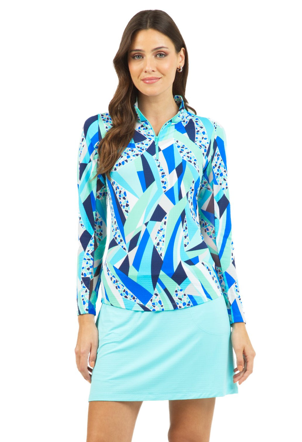 Ibkul  Long Sleeve  Zip Mock Brianna Blue  SPF 50